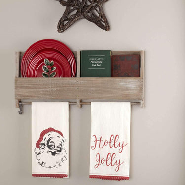 Chenille Christmas Holly Jolly Bleached White Muslin Tea Towel Set of 2 19x28 VHC Brands - The Fox Decor